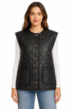 FRNCH Paris Anthropologie Gisette Black Quilted Vest NWT M/L
